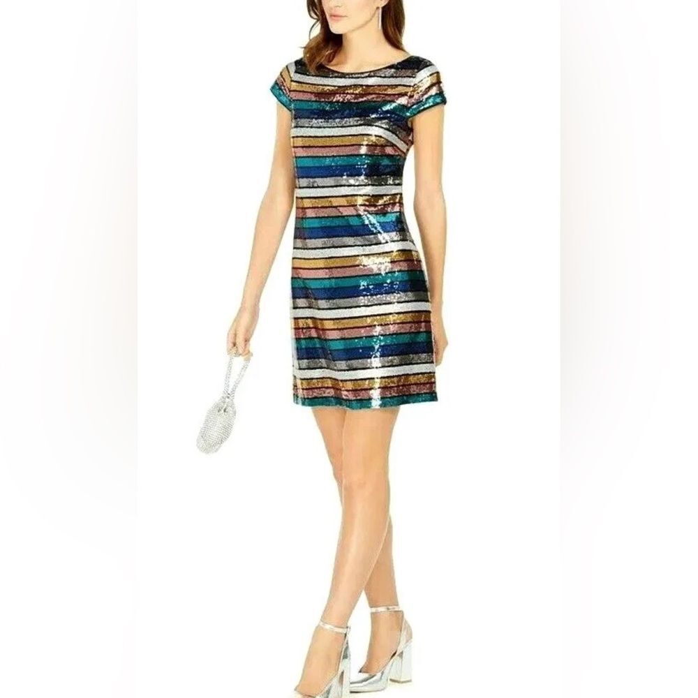 Striped Sequin Mini Dress - Multicolor